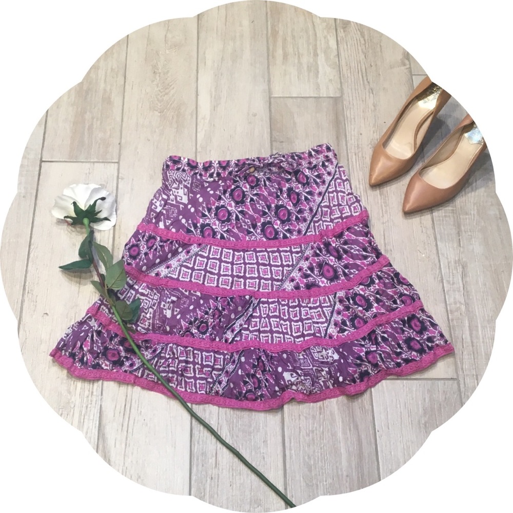 Cotton Purple Tribal Skirt with Crochet Detail